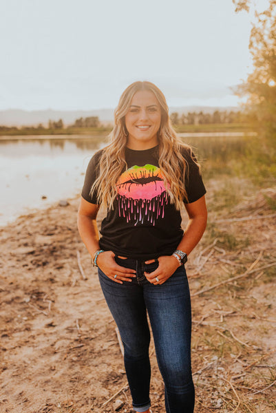 Neon lip drip graphic tee