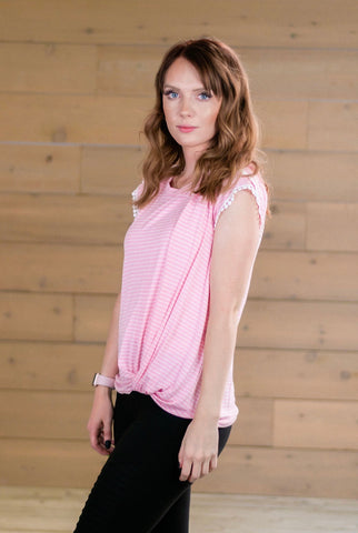 Pink Striped Pom Pom Top