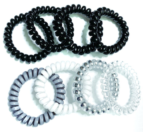 Regular hair coil set of 8, black , silver and white