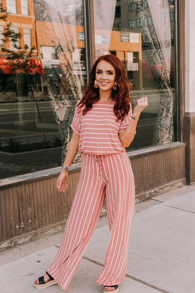 Plus Size Pink Striped Jumpsuit