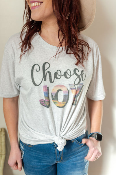 White fleck Choose Joy graphic tee