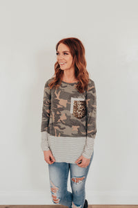 Camo Glitter Pocket Top
