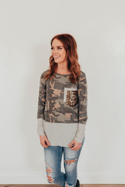 Camo Glitter Pocket Top