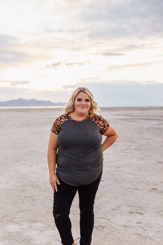 Plus Leopard Sleeve Top