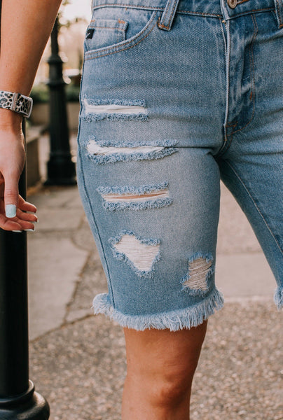 Light Wash Medium Length Kan Can Shorts
