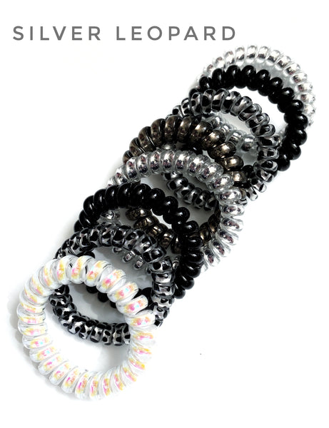 Silver leopard hair coils set of 8