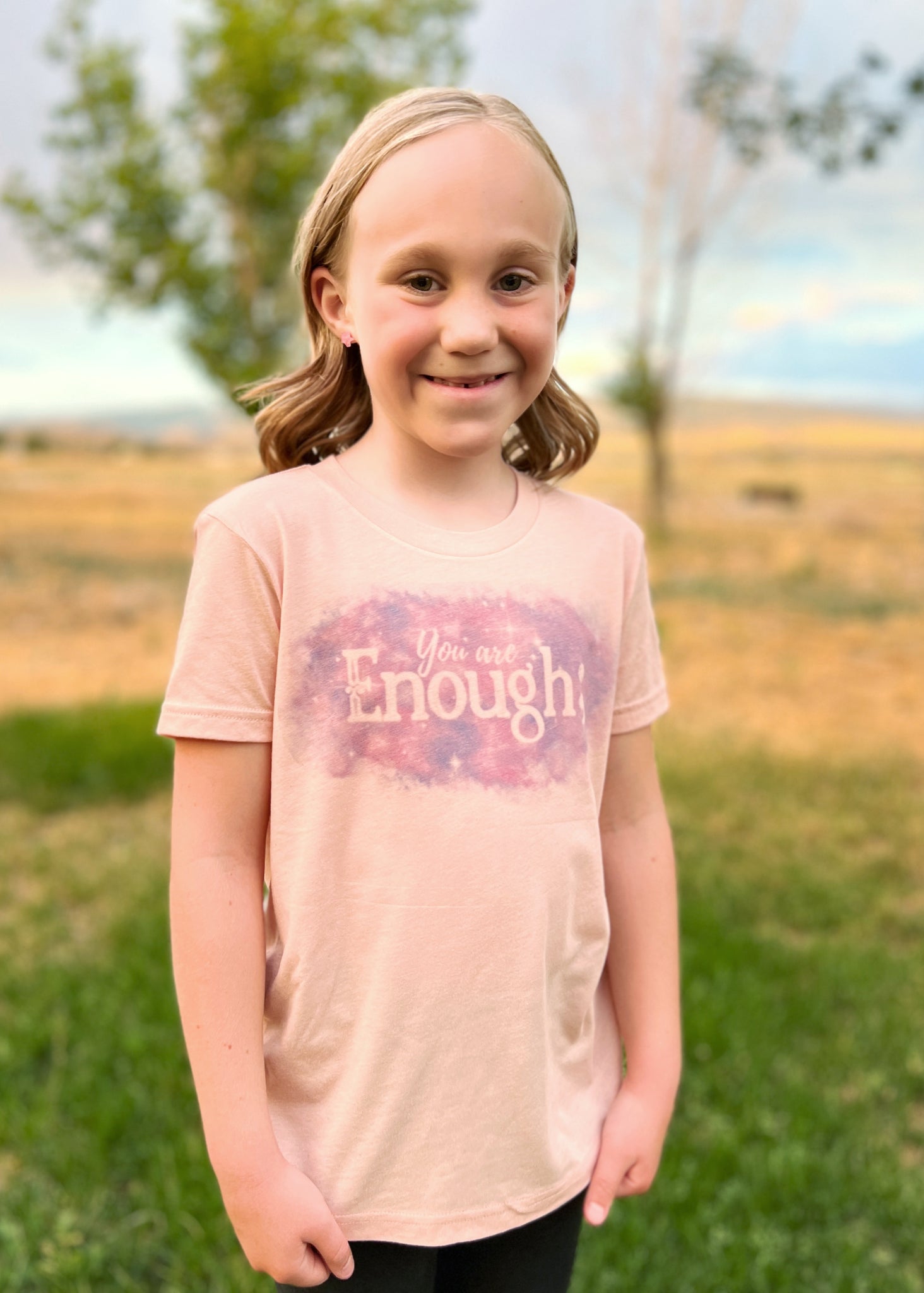 Kids You are enough peach tee with tie dye words mommy and me