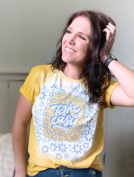 Take it easy yellow bleach tee