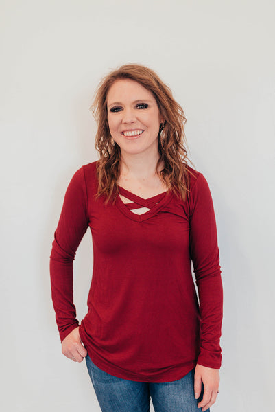 Plus size Burgundy criss cross shirt