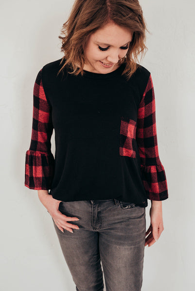 Plaid Bell Sleeve Top