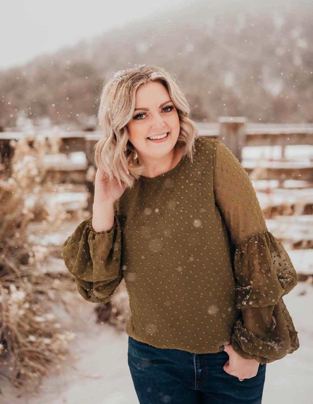 Olive chiffon shirt