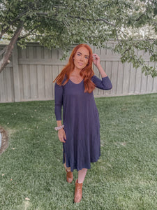 Navy Swing Dress w/ Pockets