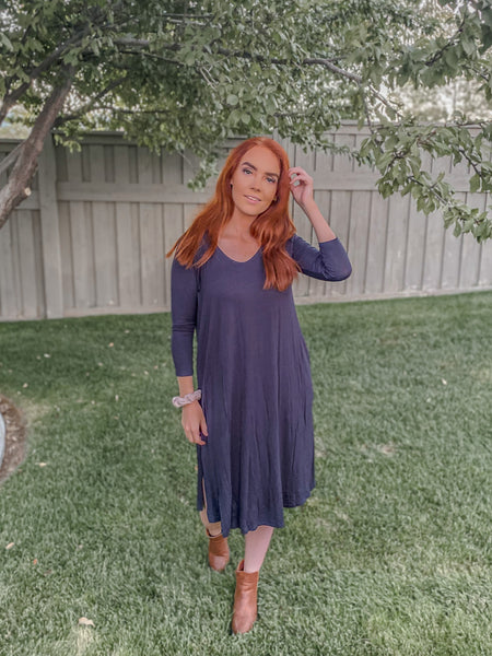 Navy Swing Dress w/ Pockets