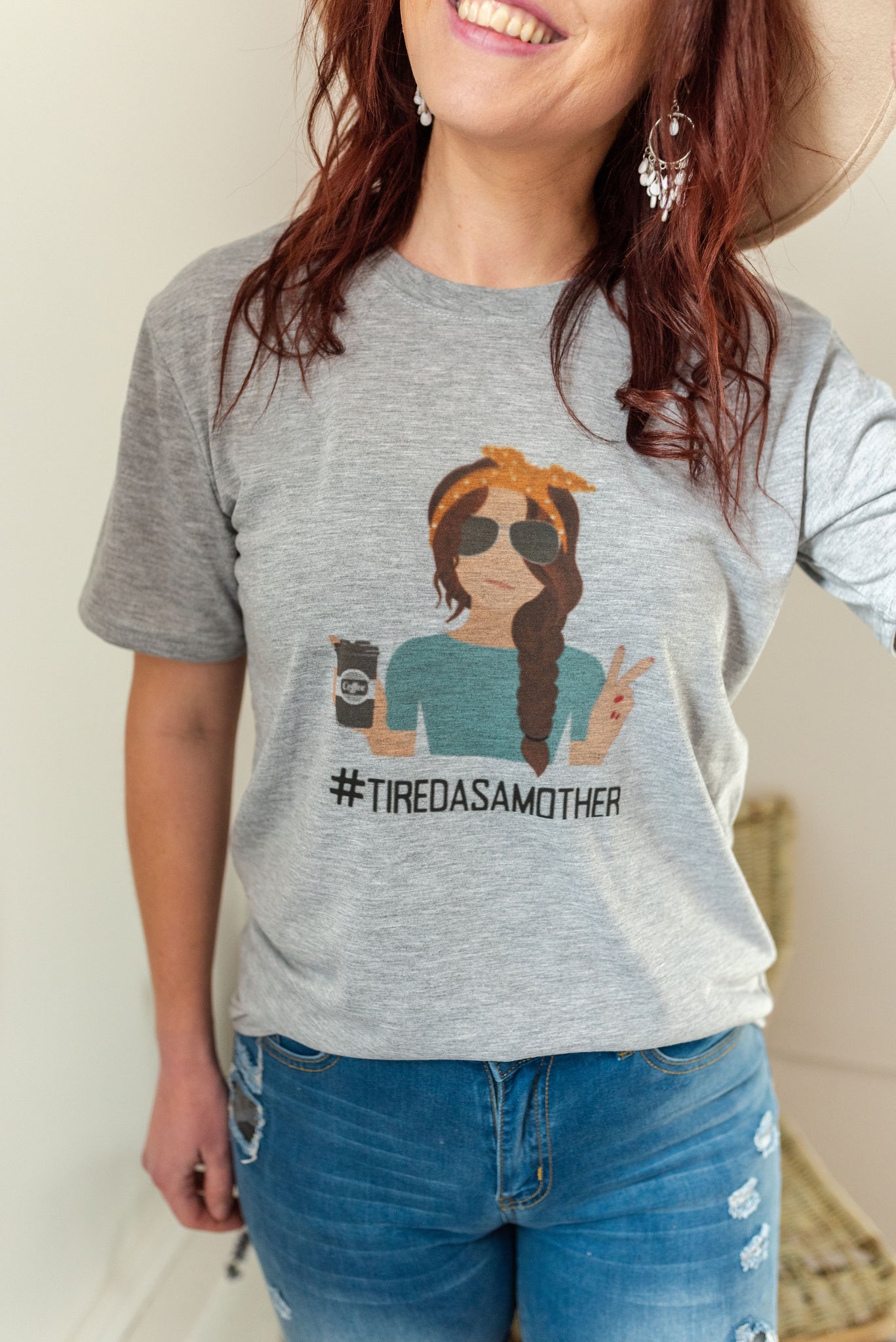 Tired as a mother gray graphic tee