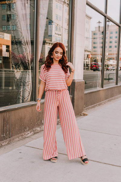 Plus Size Pink Striped Jumpsuit