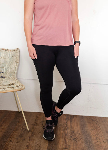 Moto exercise leggings with pockets
