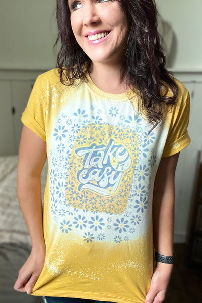 Take it easy yellow bleach tee