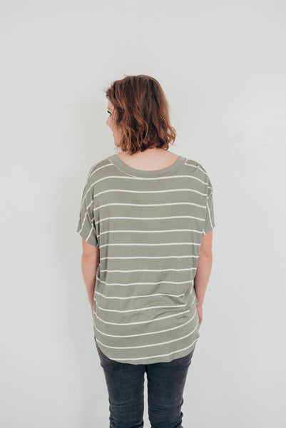 Sage and white striped tunic