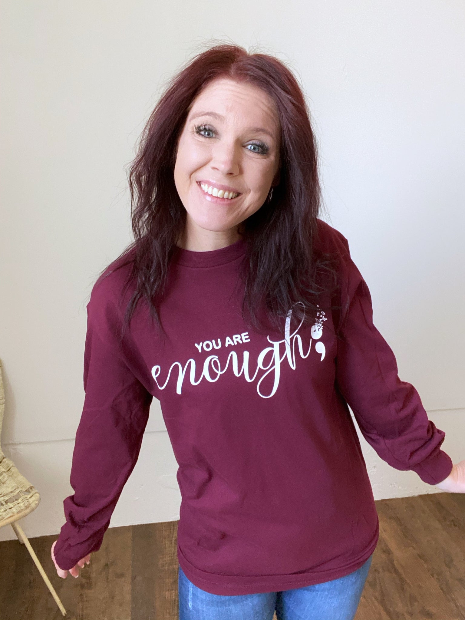 White lettering you are enough long sleeved shirt