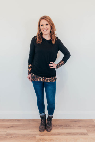 Black shirt with leopard trim