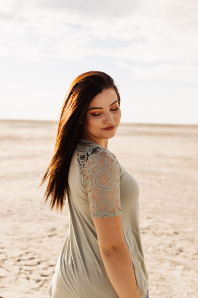 Sage Green Lace Sleeve Top