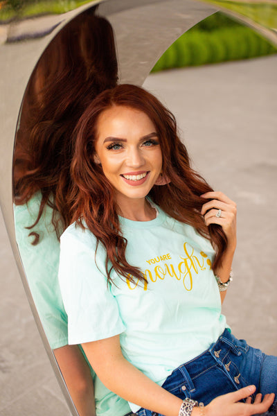 Plus Size You Are Enough Tee in Mint